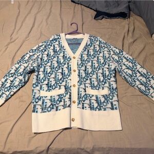 Dior Blue and White Men's Cardigan Sweater